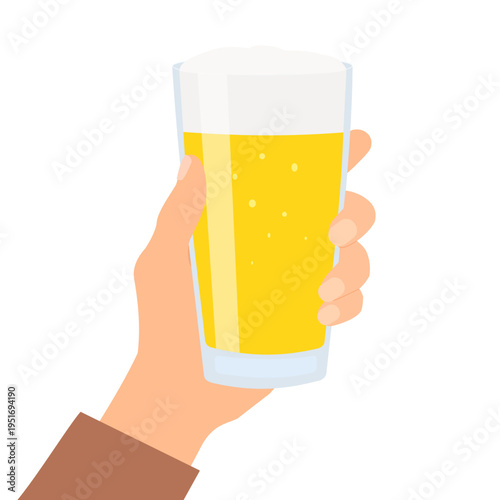 hand holding a glass of beer with foam