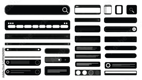 Set of search engine optimization silhouettes with search bar results and ranking elements