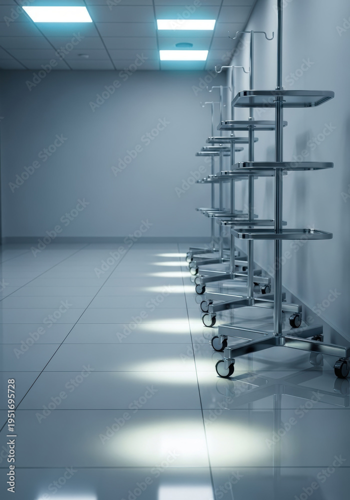 custom made wallpaper toronto digitalPolished metal medical stand sterile corridor glossy tiled floor ceiling lights recovery area hospital cart