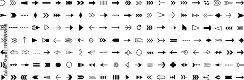 Collection of black and white arrow and directional symbols navigation pointer