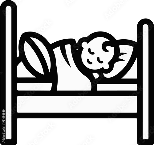 Stylized icon of a person sleeping peacefully in a bed