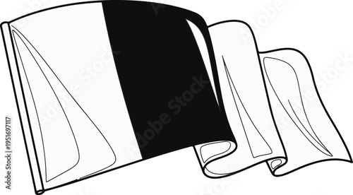 A simple, stylized depiction of a dark flag waving dynamically, with flowing lines