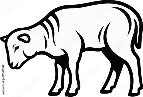 Stylized black and white illustration of a sheep with its head lowered