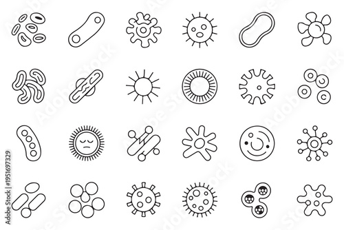 Scientific Bacteria and Virus Outline Icons Set for Microbiology and Medicine