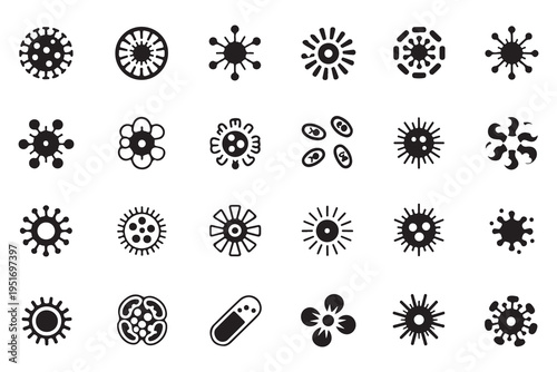 Solid Black Bacteria and Virus Icon Set for Medical Infographics and Design
