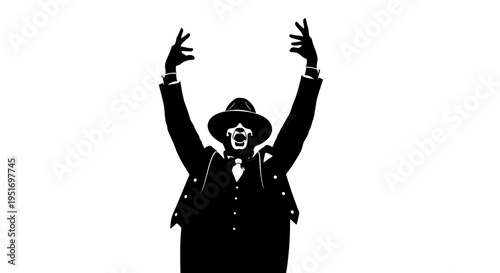 Vector silhouette of a man in a suit and hat with arms raised