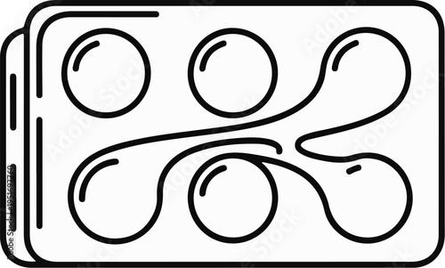 Abstract black and white drawing of a blister pack with circular cavities