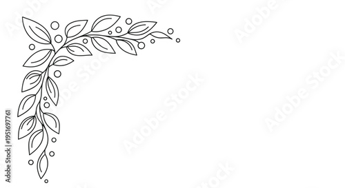 Stylized corner decoration made of leaves with dotted line borders and small circles for a unique hand-drawn botanical aesthetic.