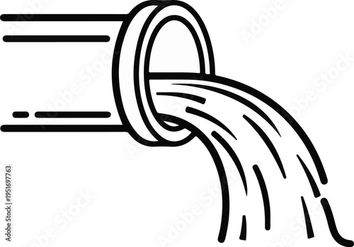 A stylized illustration of water flowing from a pipe into an undefined area