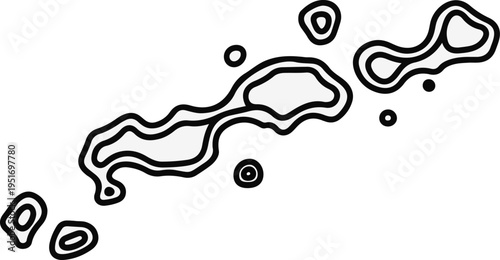 Abstract contour map of organic shapes, isolated on white background