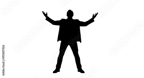 Black silhouette of a man in a suit with arms outstretched