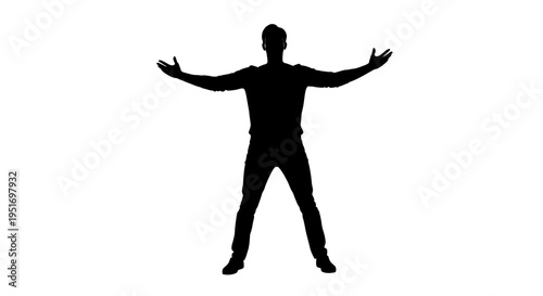 Black silhouette of a man jumping with arms outstretched