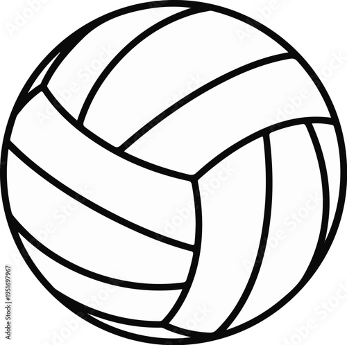 Black and white illustration of a volleyball with curved panel lines
