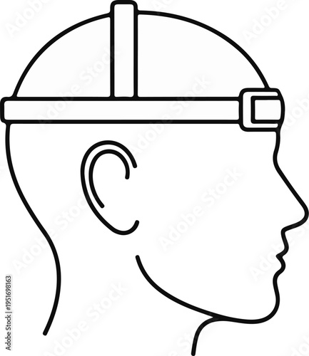 Line drawing of a head wearing a headband with a light fixture