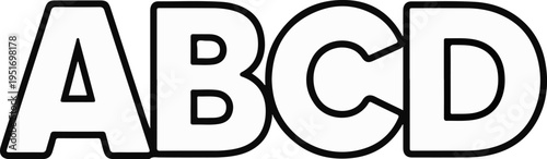 Large, bold, outline-style black letters "ABCD" on a white background