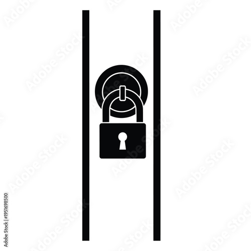 Black padlock between two vertical lines closed