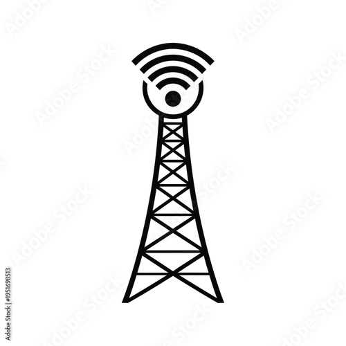Black and white line of telecommunications tower with signal