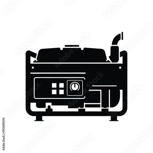Black and white silhouette of a portable generator with control panel