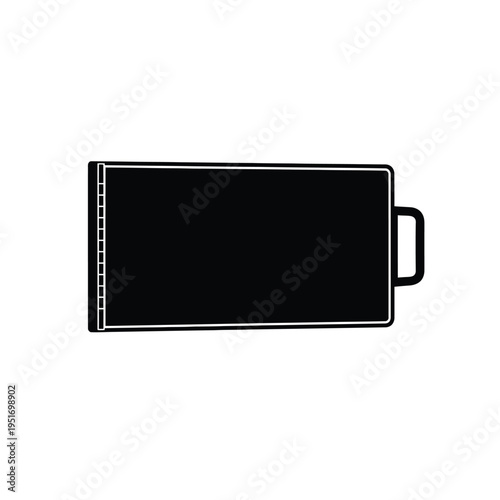 Black rectangular battery with white outline and handle