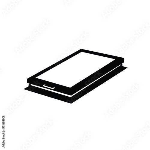Black and white silhouette of a flat resembling a tablet or book
