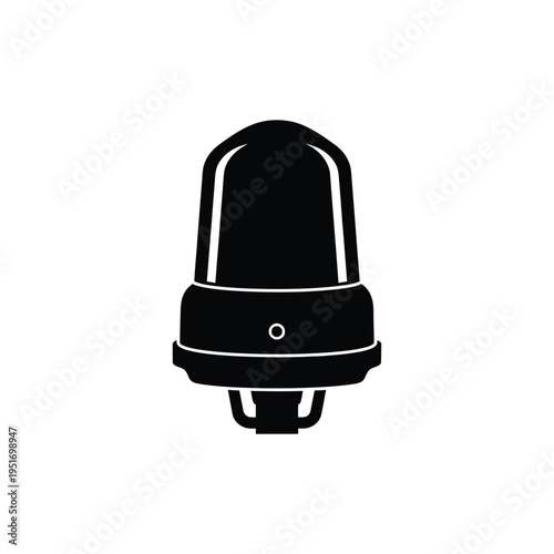 Black and white silhouette of a siren light on a plain background