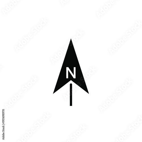 Black arrow pointing upward with white n letter