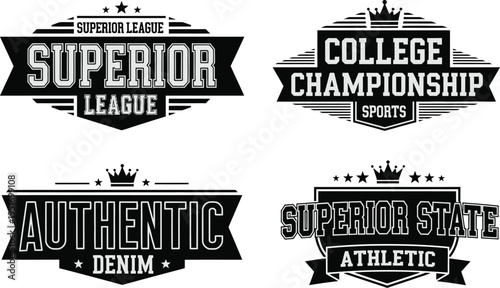 Superior League College Championship Emblem Vector Set with Athletic Sports Badge and Shield Crest Logos