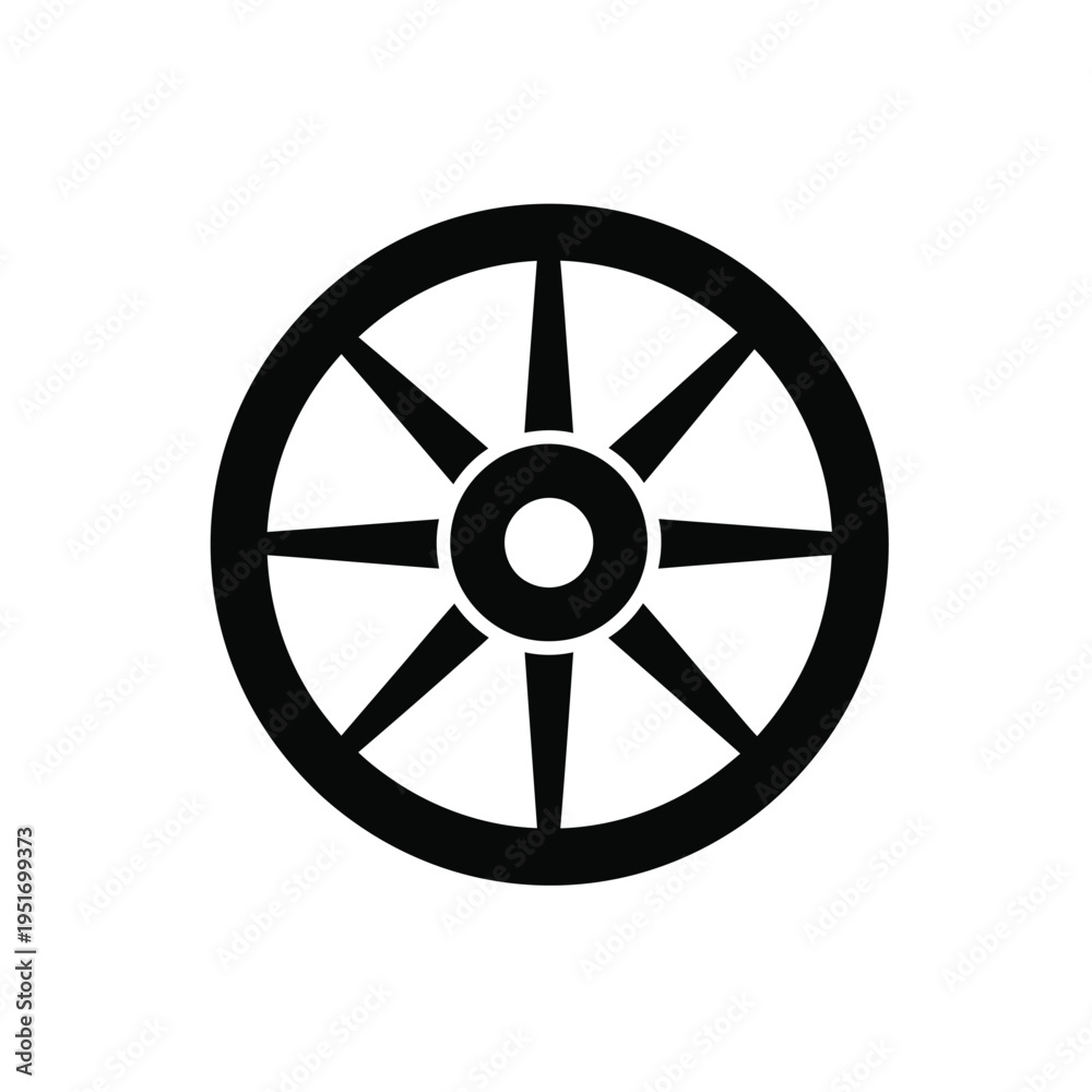 Fototapeta premium Black spoked wheel with eight spokes and central hub