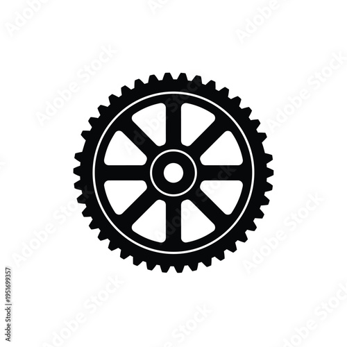 Black and white gear with symmetrical teeth circular