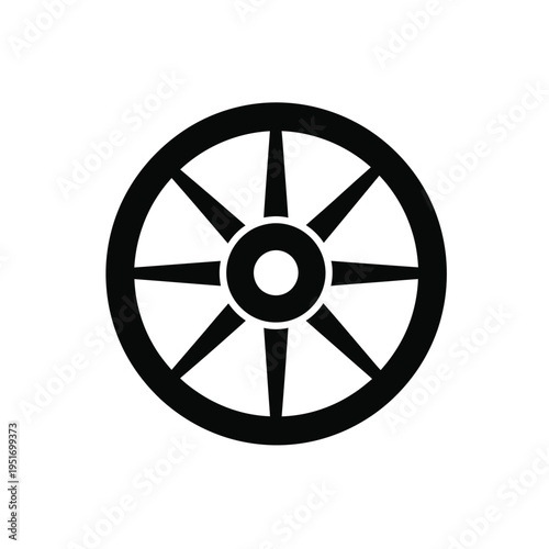 Black spoked wheel with eight spokes and central hub