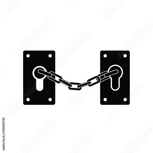 Black and white chain lock secured on two metal plates