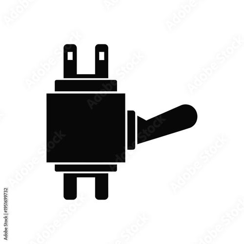 Black silhouette of an electrical plug with two prongs and a lever