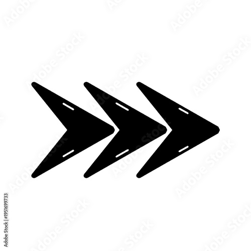 Black Triple Chevron Fast Forward Directional Icon