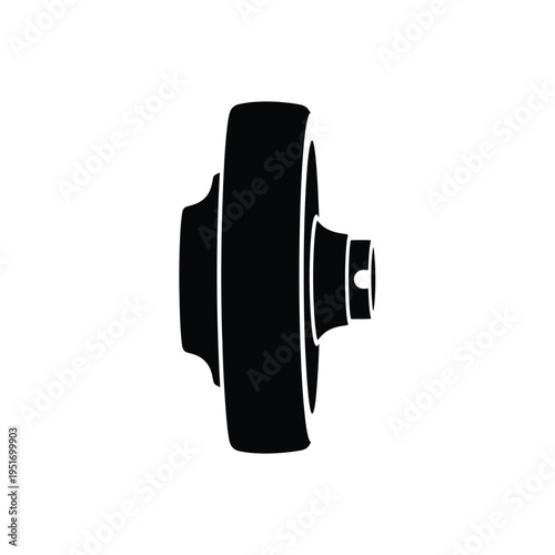 Black silhouette of a projector lens seen from the side