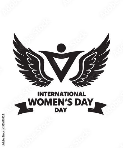 International Women's Day Elegant Black Lettering Typography with Decorative Floral Blossom Elements.