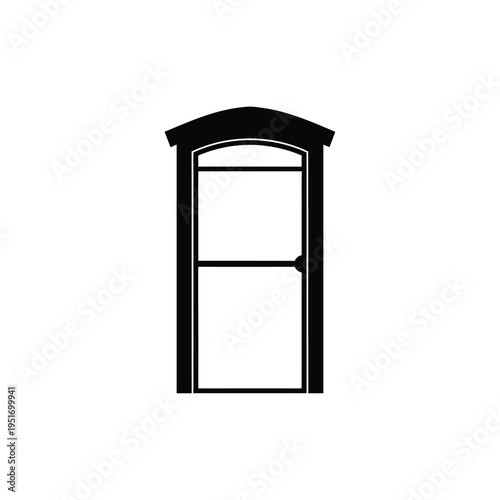 Black and white silhouette of a classic arched window with crossbar