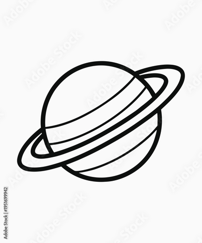 Simple Minimalist Planet Saturn Line Art Illustration for Creative Space Design Projects.