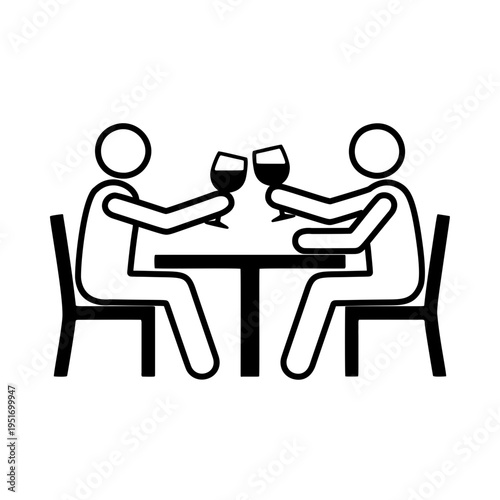 乾杯する人物のラインアイコン（黒）