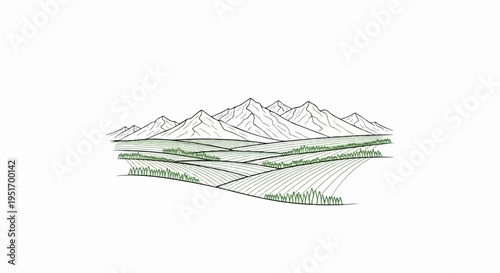 Mountainous landscape with cultivated fields and trees