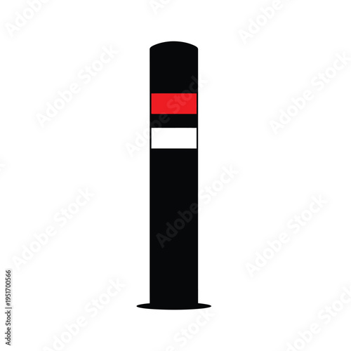 Black bollard with red and white reflective stripes