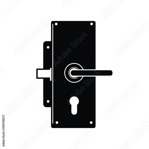 Black door lock with handle and keyhole black and white