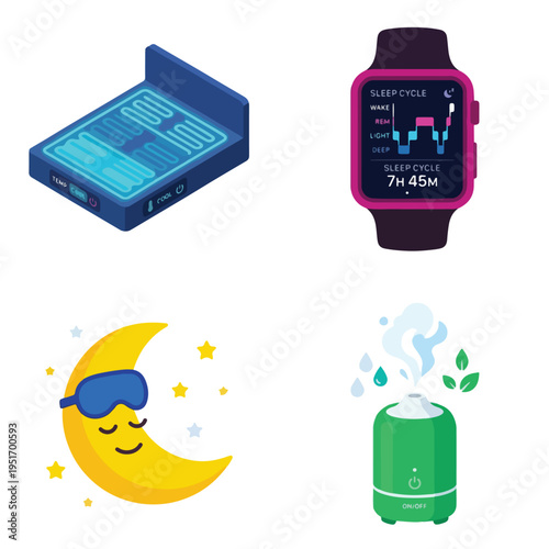 Sleep Optimization Tracking Tech and Night Rest Icon Set