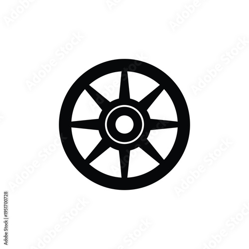 Black and white spoked wheel with central hole