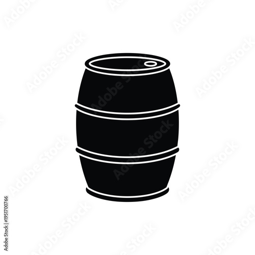 Black and white silhouette of a wooden barrel with metal bands