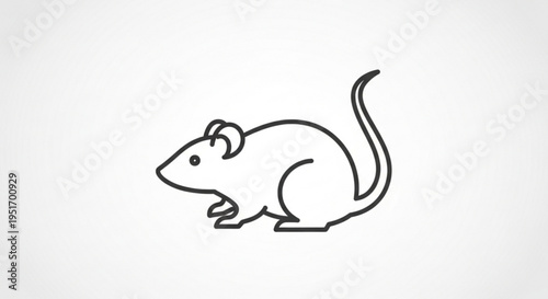 A simple line drawing of a mouse standing on its hind legs with a long tail on a white background
