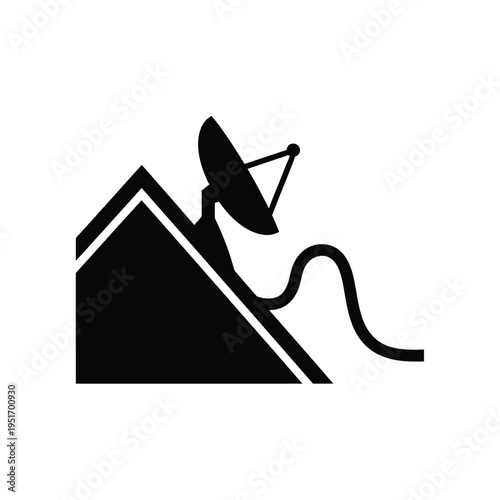 Black and white of a house with a satellite dish on the roof