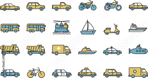 Collection of various transportation icons