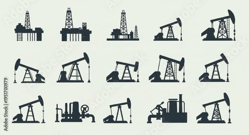Oil Industry Silhouettes - Rigs, Pumps, and Infrastructure.