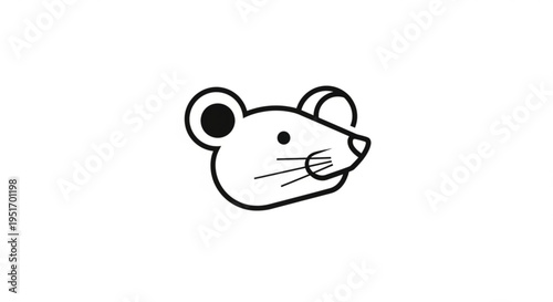 A cute cartoon mouse head with whiskers and ears on a white background simple black line drawing