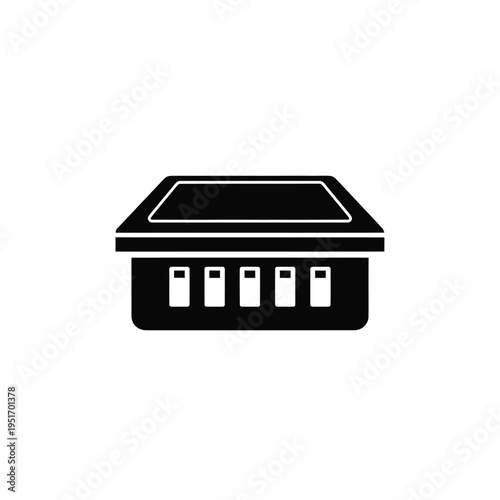 Black and white of an electric cooktop with four control knobs